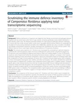 Scrutinizing the Immune Defence Inventory of Camponotus Floridanus Applying Total Transcriptome Sequencing Shishir K