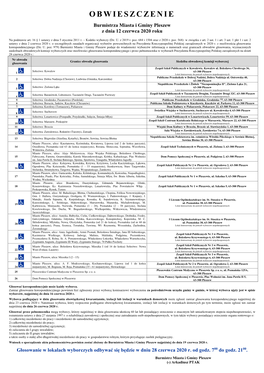 OBWIESZCZENIE Burmistrza Miasta I Gminy Pleszew Z Dnia 12 Czerwca 2020 Roku