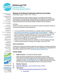 Meeting of the Bicycle Pedestrian Advisory Committee Call to Order