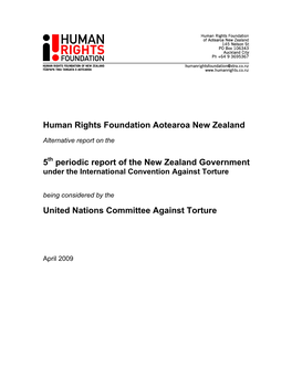 Human Rights Foundation Aotearoa New Zealand 5Th Periodic Report of the New Zealand Government United Nations Committee Against