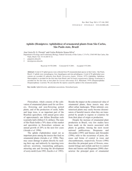 Aphids (Hemiptera: Aphidoidea) of Ornamental Plants from São Carlos, São Paulo State, Brazil