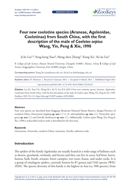 Araneae, Agelenidae, Coelotinae) from South China, with the First Description of the Male of Coelotes Septus Wang, Yin, Peng & Xie, 1990