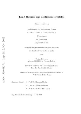 Limit Theories and Continuous Orbifolds