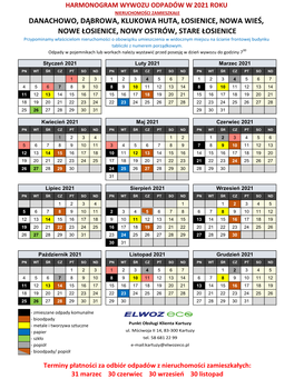 Harmonogram Wywozu Odpadów W 2021 Roku