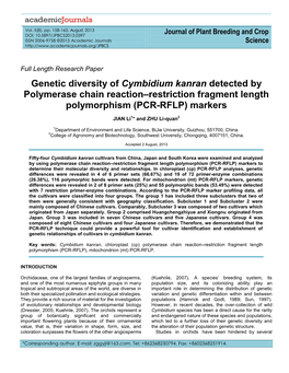 Genetic Diversity of Cymbidium Kanran Detected by Polymerase Chain Reaction–Restriction Fragment Length Polymorphism (PCR-RFLP) Markers