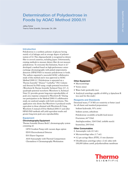 Determination of Polydextrose in Foods by AOAC Method 2000.11