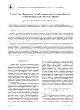 The Mt Perda Liana Section (Middle Jurassic, Central-Eastern Sardinia): Revised Stratigraphy and Brachiopod Faunas