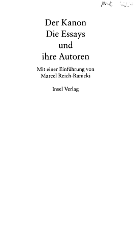 Der Kanon Die Essays Und Ihre Autoren Mit Einer Einfiihrung Von Marcel Reich-Ranicki