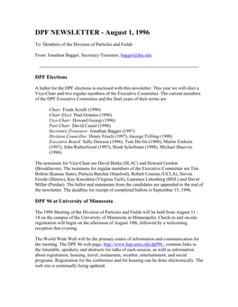 DPF NEWSLETTER - August 1, 1996