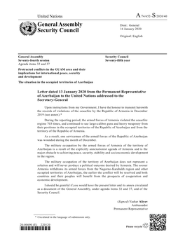 Letter Dated 13 January 2020 from the Permanent Representative of Azerbaijan to the United Nations Addressed to the Secretary-General