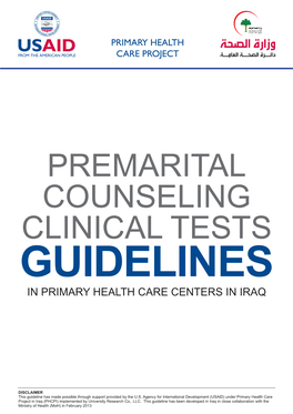 Premarital Counseling Clinical Tests Guidelines in Primary Health Care Centers in Iraq