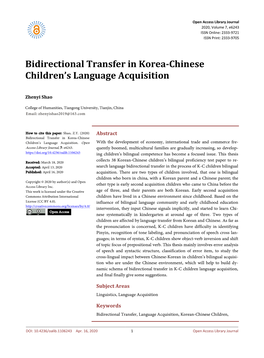 Bidirectional Transfer in Korea-Chinese Children's