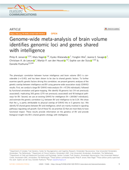 Genome-Wide Meta-Analysis of Brain Volume Identifies Genomic Loci And