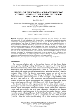 Spring Leaf Phenological Characteristics of Common Landscape Tree Species in Nyingchi Prefecture, Tibet, China - 15547