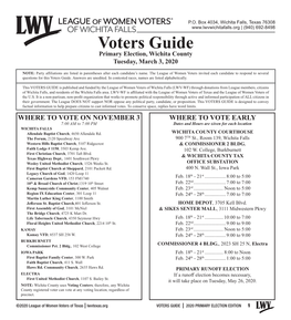 Voters Guide Primary Election, Wichita County Tuesday, March 3, 2020