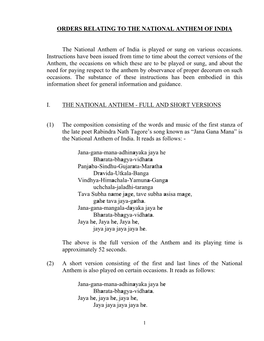 Orders Relating to the National Anthem of India