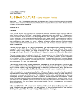 RUSSIAN CULTURE– Early Modern Period