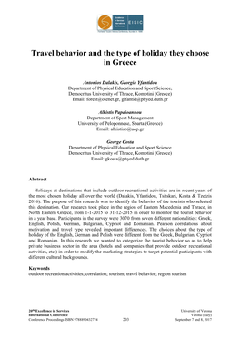 Travel Behavior and the Type of Holiday They Choose in Greece