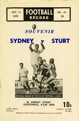 Football Record 1 Qantas Goalkicking Award Welcome: Sturt