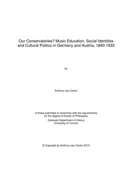 Music Education, Social Identities and Cultural Politics in Germany and Austria, 1840-1933