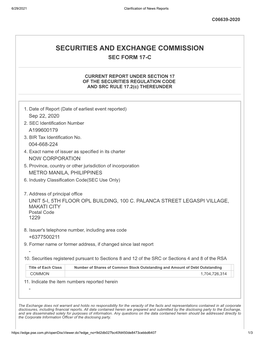 Securities and Exchange Commission Sec Form 17-C