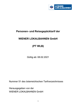 Und Reisegepäcktarif Der WIENER LOKALBAHNEN Gmbh (PT WLB)