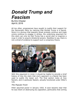 Donald Trump and Fascism by Eric Chester April 8, 2018