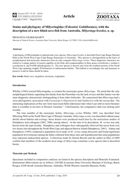 Zootaxa, Status and Phylogeny of Milyeringidae