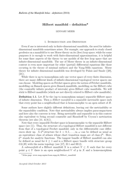 Hilbert Manifold - Deﬁnition*