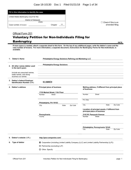 Voluntary Petition for Non-Individuals Filing for Bankruptcy Page 1