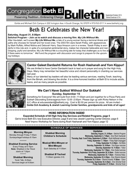 Beth El Celebrates the New Year! Saturday, August 31, 8:00Pm Selichot Program – Join Us to Watch and Discuss a Moving Film: My Life Without Me