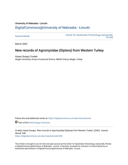 New Records of Agromyzidae (Diptera) from Western Turkey