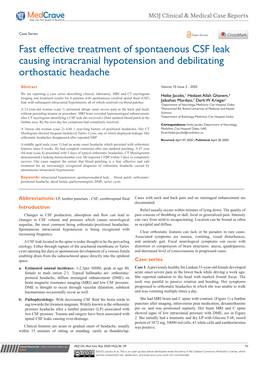 Fast Effective Treatment of Spontaenous CSF Leak Causing Intracranial Hypotension and Debilitating Orthostatic Headache