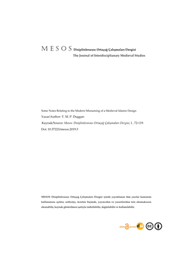 M E S O S Disiplinlerarası Ortaçağ Çalışmaları Dergisi the Journal of Interdisciplianary Medieval Studies Yazar/Author: T