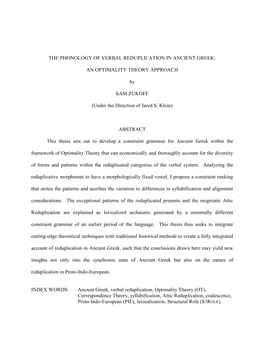 The Phonology of Verbal Reduplication in Ancient Greek