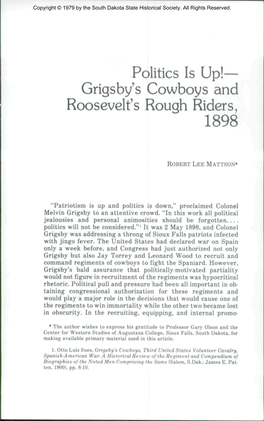 Politics Is Up!— Grigsby's Cowboys and Roosevelt's Rough Riders, 1898