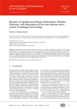 Revision of Agraptocoris Reuter (Heteroptera: Miridae: Phylinae), with Description of Five New Species and a Review of Aedeagal Terminology