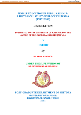 Dissertation Post-Graduate Department of History