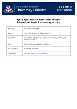 Hydrologic Resource Assessment of Pima County, Arizona