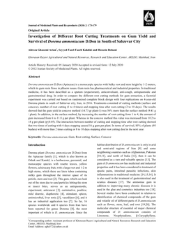 Investigation of Different Root Cutting Treatments on Gum Yield and Survival of Dorema Ammoniacum D.Don in South of Sabzevar City