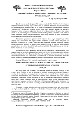 AVRASYA Uluslararası Araştırmalar Dergisi Cilt: 8 Sayı: 21 Sayfa: 93-104 Mart 2020 Türkiye Araştırma Makalesi Makalenin