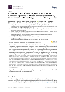 Characterization of the Complete Mitochondrial Genome Sequences of Three Croakers (Perciformes, Sciaenidae) and Novel Insights Into the Phylogenetics