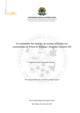 Levantamento Comunidades De Pontal Do Ipi Evantamento Das Espécies De Restinga Utilizadas Unidades De Pontal Do Ipiranga E Degr