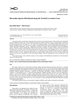 Rissooidea Species Distributed Along the Turkish Levantine Coast