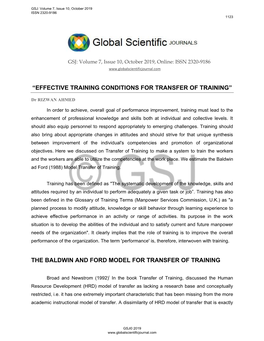 The Baldwin and Ford Model for Transfer of Training