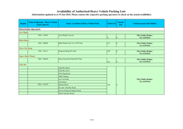 Availability of Authorised Heavy Vehicle Parking Lots (Information Updated As at 19 Jan 2016