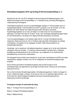 Klimatilpasningsplan 2015 Og Forslag Til Kommuneplantillæg Nr. 3