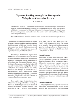 Cigarette Smoking Among Male Teenagers in Malaysia ― a Narrative Review R