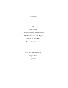ANALOGY by Arash Ghahari a Thesis Submitted in Partial Fulfilment of The