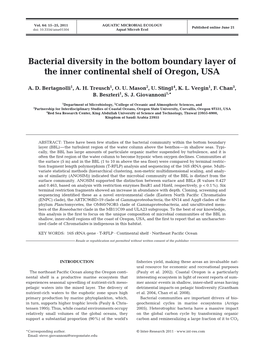 Bacterial Diversity in the Bottom Boundary Layer of the Inner Continental Shelf of Oregon, USA